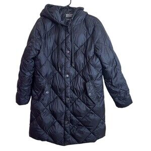 Michael Kors Coat Womens Size L Black Hooded Quilted Long Puffer Jacket
